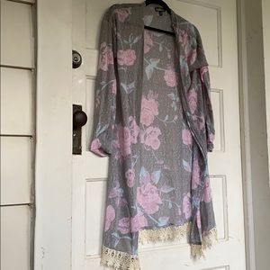 Long floral cardigan duster
